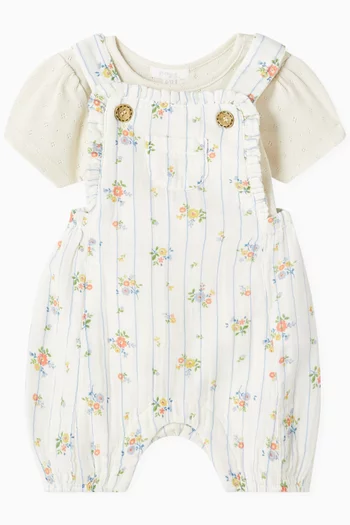 Nautical Floral-print Overall Set in Organic Cotton Muslin