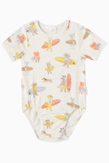 Surfing Dogs Rib Bodysuit in Organic Cotton