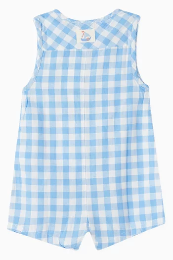 Gingham-print Romper in Linen-blend