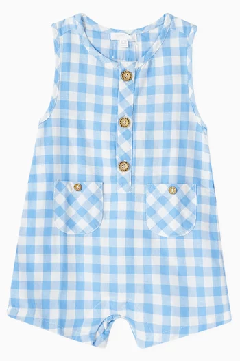 Gingham-print Romper in Linen-blend