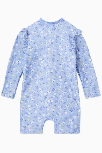 Daisy-print Long-sleeve Swimsuit