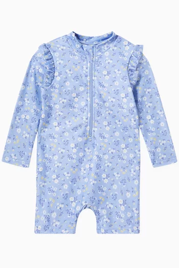 Daisy-print Long-sleeve Swimsuit