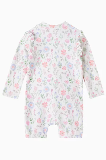 Geranium-print Long-sleeve Swimsuit