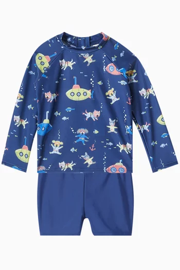 Submarine-print Swim Top & Shorts Set