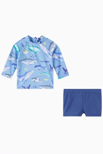 Shark-print Swim Top & Shorts Set