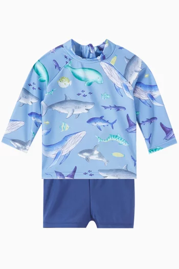 Shark-print Swim Top & Shorts Set