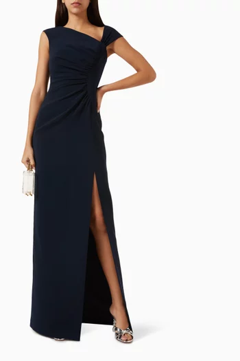 Asymmetric-neck Gown in Crepe