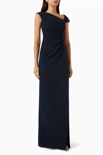 Asymmetric-neck Gown in Crepe