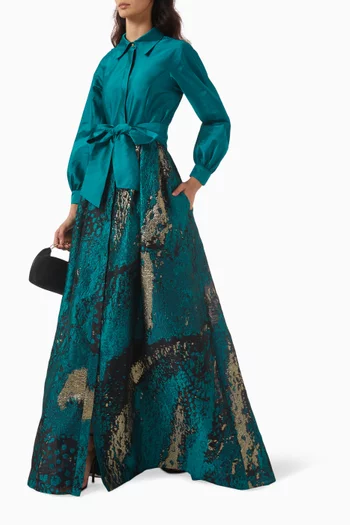Belted Shirt Gown in Taffeta & Jacquard