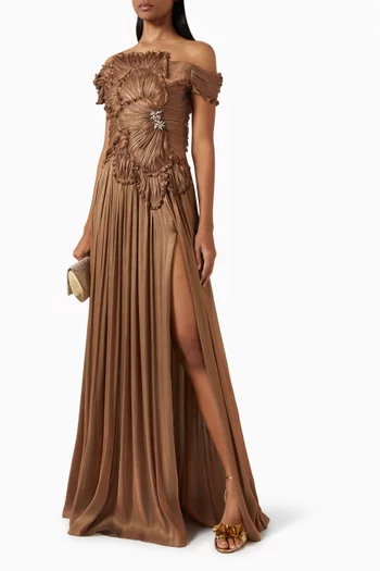Isla Petal Off-shoulder Gown in Lurex Georgette