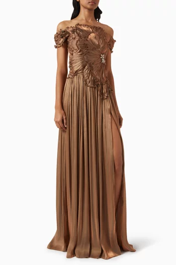 Isla Petal Off-shoulder Gown in Lurex Georgette