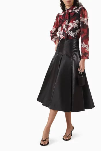 High-waisted Flared Midi Skirt in Satin