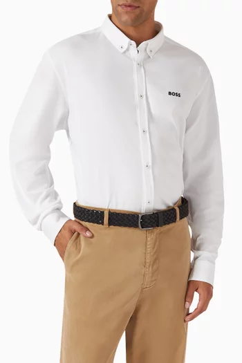 Logo Woven Belt in Leather
