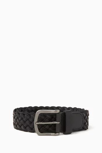 Logo Woven Belt in Leather