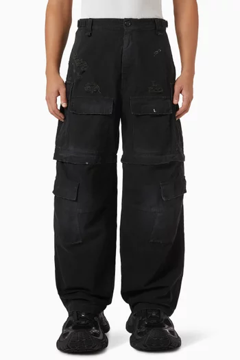 Convertible Distressed Cargo Pants in Cotton
