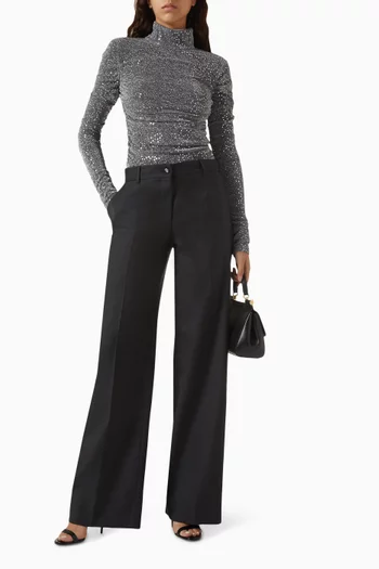 Draped Sequin-embellished Turtleneck Top