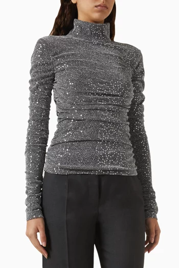 Draped Sequin-embellished Turtleneck Top
