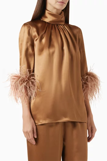 Feather-trim Top in Silk-satin