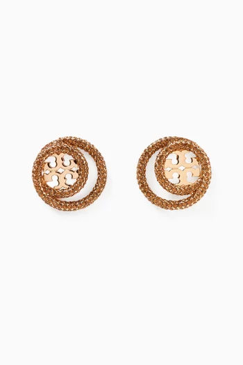 Miller Pave Double Ring Stud Earrings in 18k Gold Plated Brass