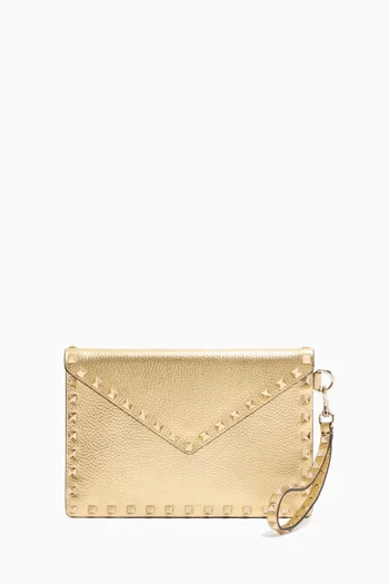 Rockstud Clutch in Laminated Calfskin
