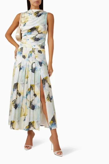 Sable Pleated Maxi Skirt in Silk-blend