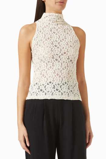 Puckered Mockneck Top in Lace