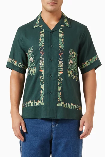 Import Embroidered Cuban Shirt in Linen