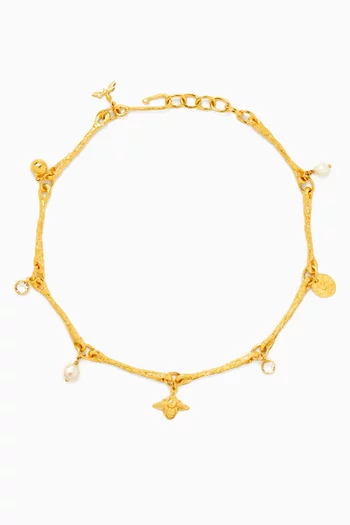 Bee Charm Necklace in 22kt Gold-plated Brass