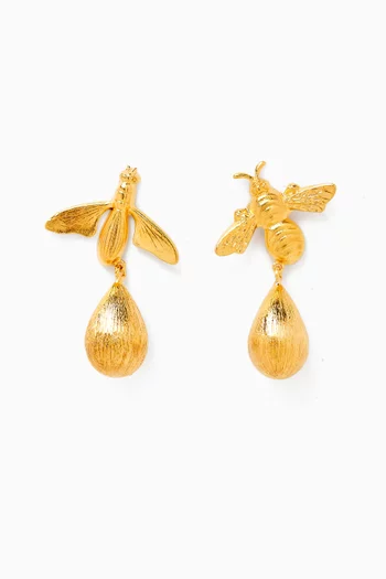 Bee Drop Earrings in 22kt Gold-plated Brass