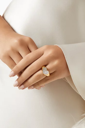 خاتم بتصميم قلب مرصع بأحجار زركونيا فضة إسترلينية مطلية ذهب عيار 24