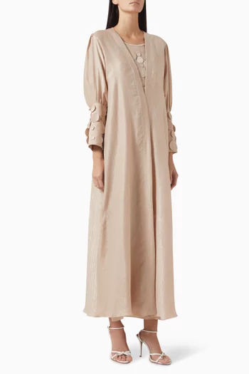 Laser-embroidered Abaya Set in Silk-crepe