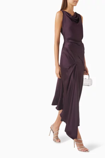 Asymmetric Draped Midi Dress in Crepe-satin
