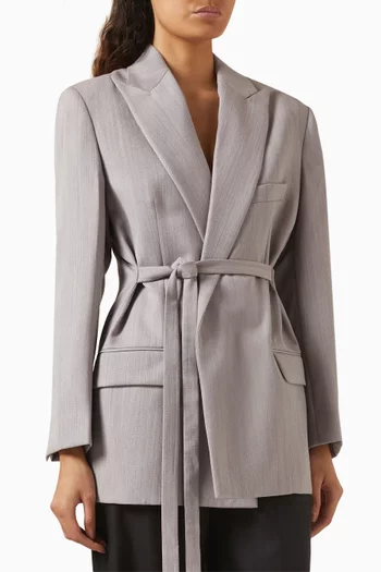 Belted Tailored Blazer in Virgin Wool