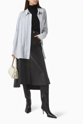 Panelled Flare Midi Skirt in Lamb Leather