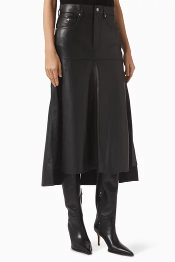 Panelled Flare Midi Skirt in Lamb Leather