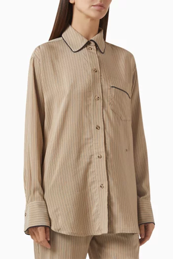 Piping-detail Pyjama Shirt in Viscose Blend