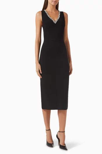 Khari Embellished Midi Dress in Rayon Blend