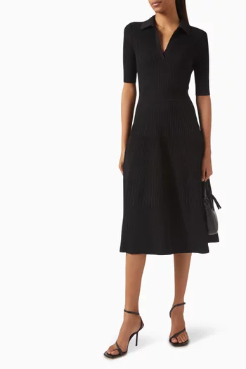 Ribbed Polo Midi Dress in Rayon-blend