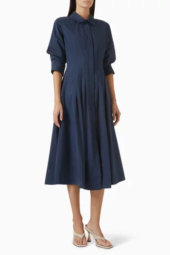 Jazz Pintuck Midi Dress in Cotton Poplin