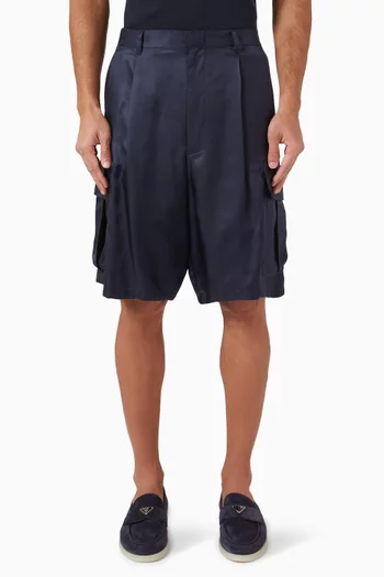 Pleated Cargo Shorts in Washed Silk