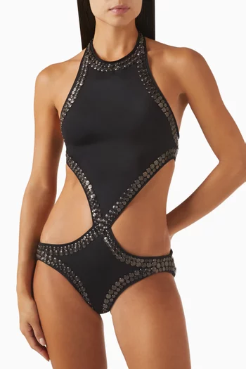 Stud-embellished One-piece Swimsuit