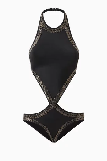 Stud-embellished One-piece Swimsuit