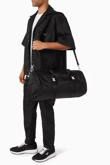 Triangle Logo Duffle Bag in Re-Nylon & Saffiano Leather