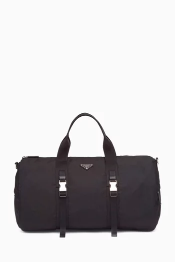 Triangle Logo Duffle Bag in Re-Nylon & Saffiano Leather