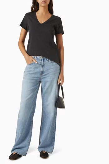 تي شيرت بفتحة رقبة V قطن بيما ناعم