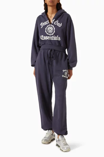 Crest Logo V-neck Cropped Hoodie in Fleece