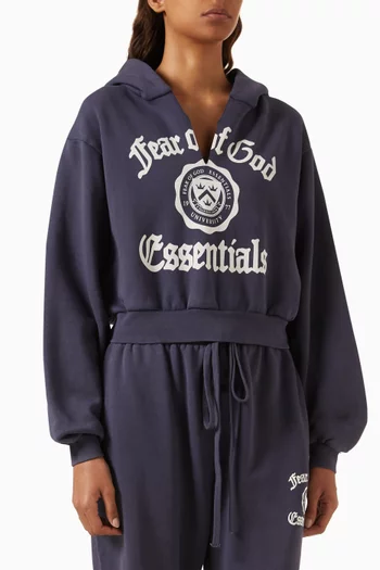 Crest Logo V-neck Cropped Hoodie in Fleece