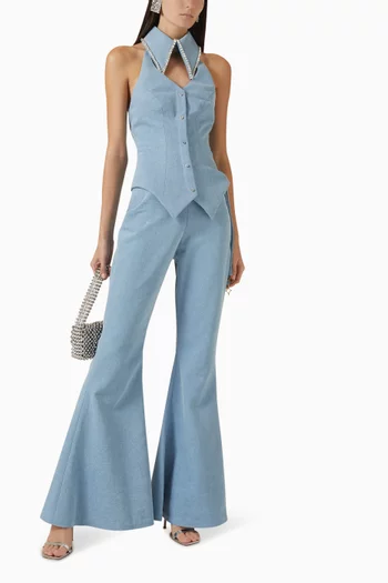 Crystal Collared Vest Top in Denim
