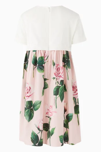 Rose-print T-shirt Dress in Cotton-poplin