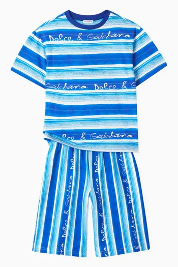 Striped Logo-print Shorts in Cotton